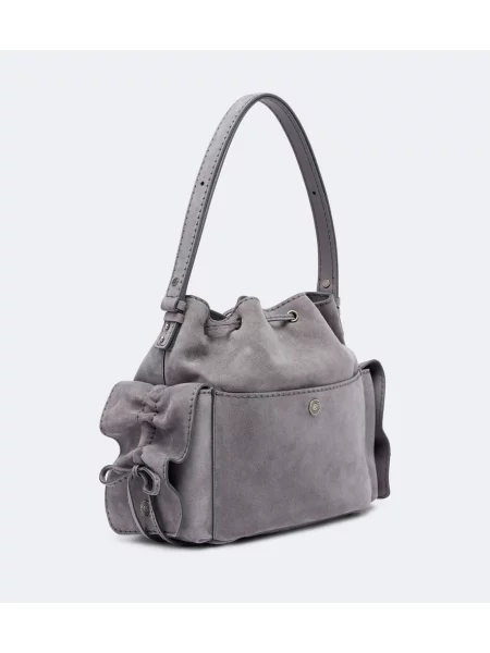 Geantă Acne Studios din piele de căprioară gri