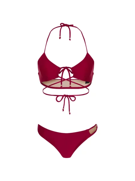 Bikini Amir Slama cu șireturi din dantelă cu gât halter roșu