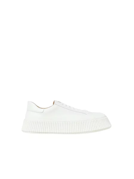Sneakersy Jil Sander skórzane z okrągłym noskiem białe
