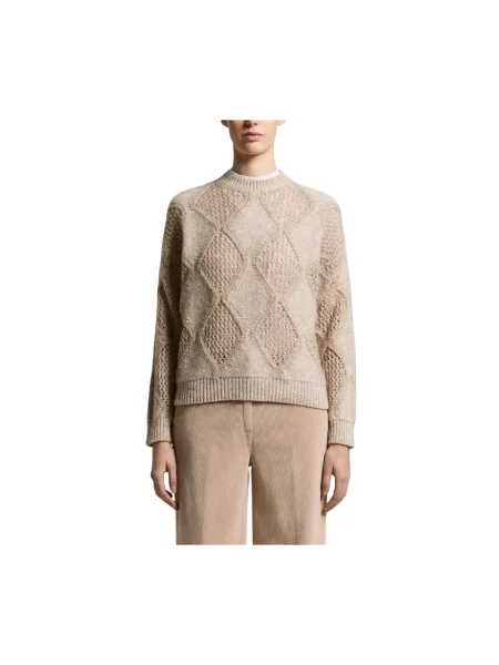 Sweter Peserico z wzorem argyle z dekoltem w łódkę beżowy