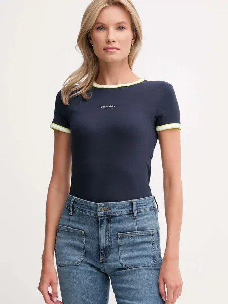 Тениска Calvin Klein Jeans дамска тъмносиньо