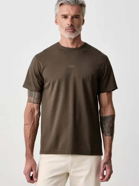 Guess tricou pentru bărbați cu vâscoză maro