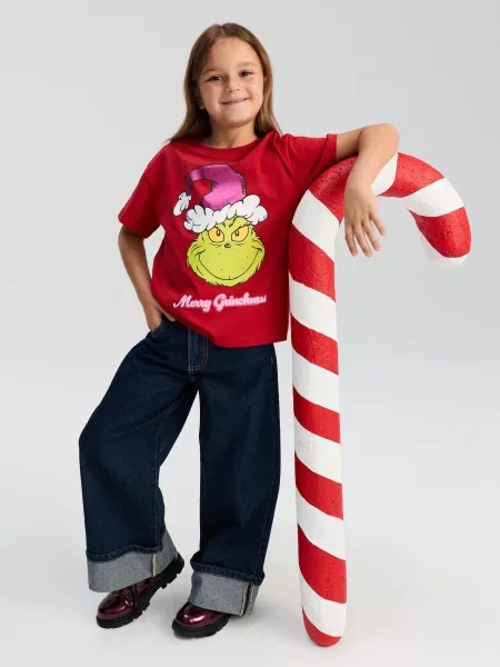 Sinsay tričko s vánočním potiskem Grinch červená