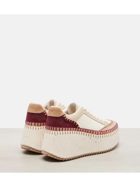 Sneakerși Chloé Nama din piele de căprioară cu platformă bej