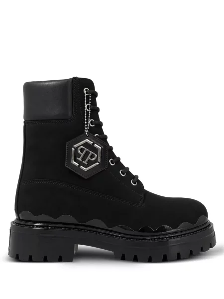 Botine Philipp Plein cu șireturi din dantelă negru