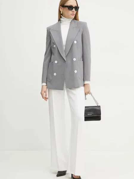 Піджак з домішкою вовни Luisa Spagnoli двобортний однотонний сірий