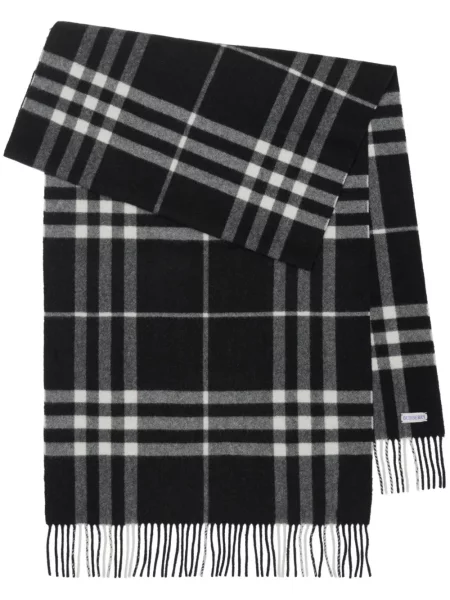 Fular Burberry cu franjuri din cașmir în carouri negru