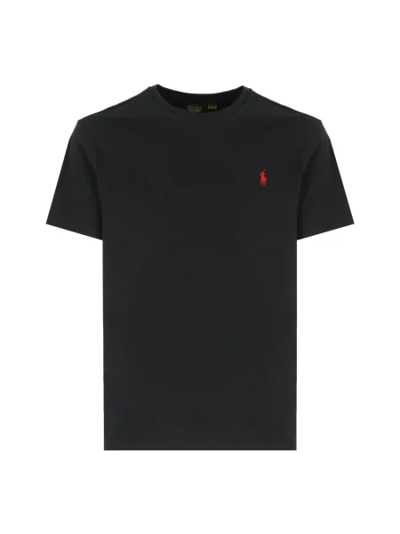 Koszulka polo Polo Ralph Lauren z dżerseju z dekoltem w kształcie litery U z długim rękawem czarna