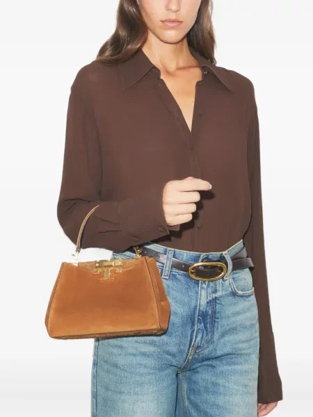 Geantă messenger Tory Burch din piele de căprioară maro