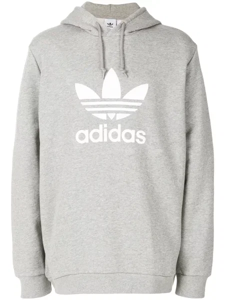 Суичър с качулка Adidas сиво