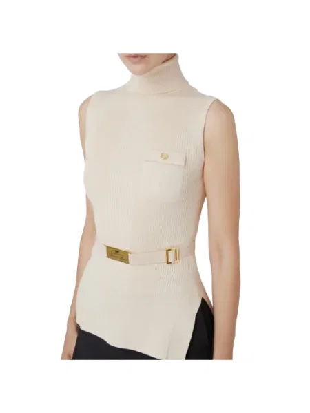 Top Elisabetta Franchi z logo beżowy