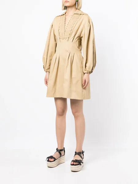 Mała sukienka mini Oroton na rzep garniturowa brązowa