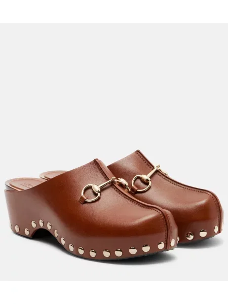 Usnjene cokle Gucci rjava