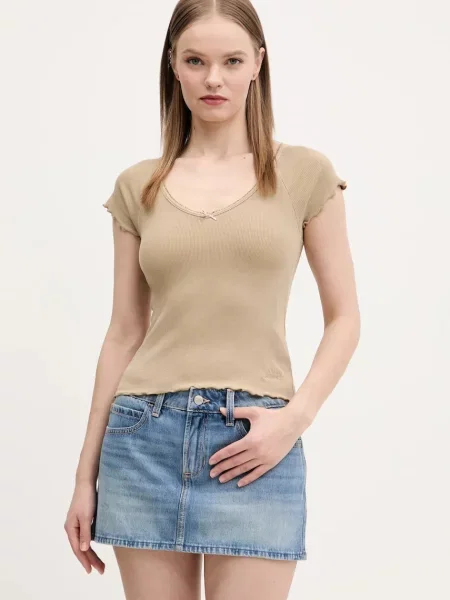Тениска Tommy Jeans бежово