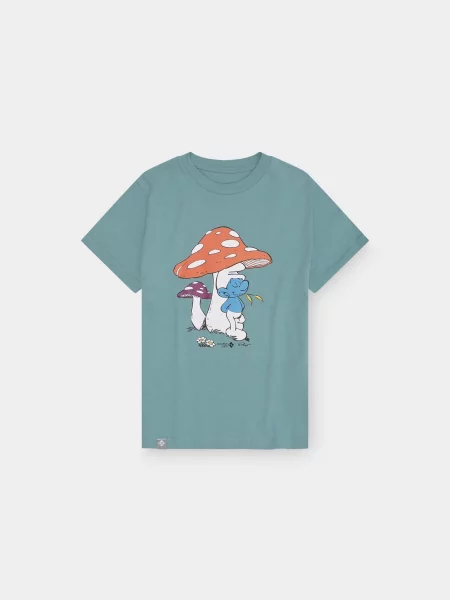 Bavarian Caps Majica T-Shirt "Schlümpfe: Schwammerlschirm" blaugrün Kinder tirkiz