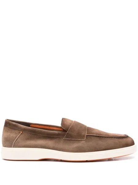 Pantofi loafer Santoni din piele de căprioară maro