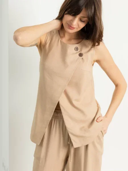 Лляний Жилет Seventeen бежевий