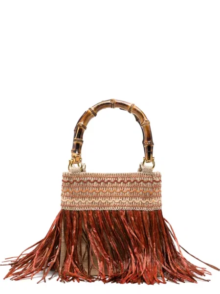 Geantă de mână La Milanesa cu franjuri din bambus maro