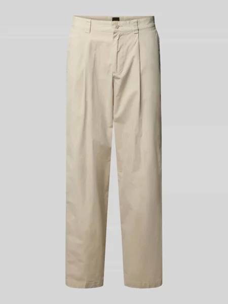 Chinosy o kroju straight fit z mieszanki bawełny model Boss Orange beżowe