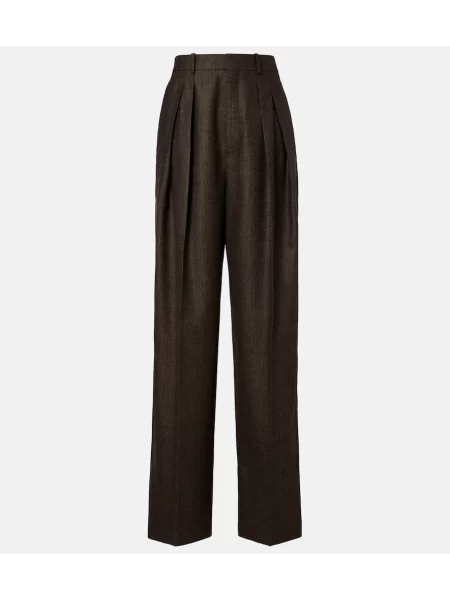 Pantaloni Saint Laurent de lână cu model herringbone maro