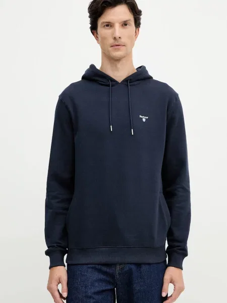 Bombažen pulover Barbour BECKHILL mornarsko s kapuco modra