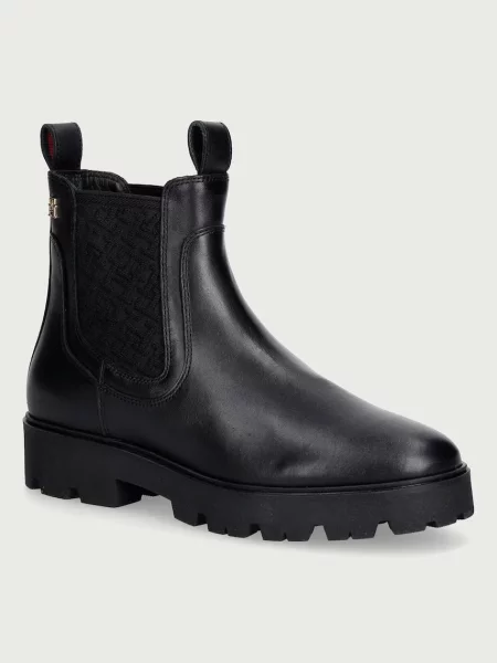 Tommy Hilfiger kotníkové Chelsea boty kožené TH MONOGRAM LEATHER CHELSEA BOOT černé