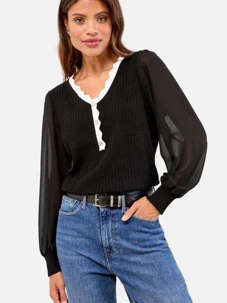 Lipsy Pulover auriu / negru alb