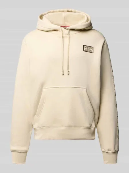 Bluza z kapturem i wyhaftowanym logo model ‘Camo Sleeve’ Alpha Industries beżowa