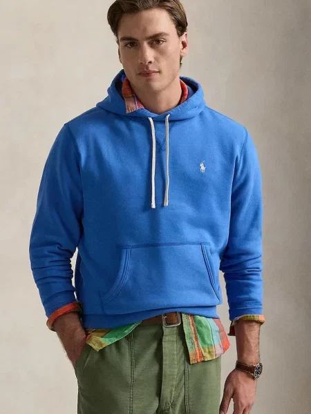 Dukserica Polo Ralph Lauren za muškarce zelena s kapuljačom bez uzorka plava