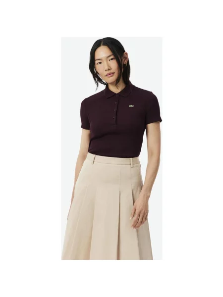 Koszulka Lacoste Slim Fit z krótkim rękawem bordowa 34 brązowa