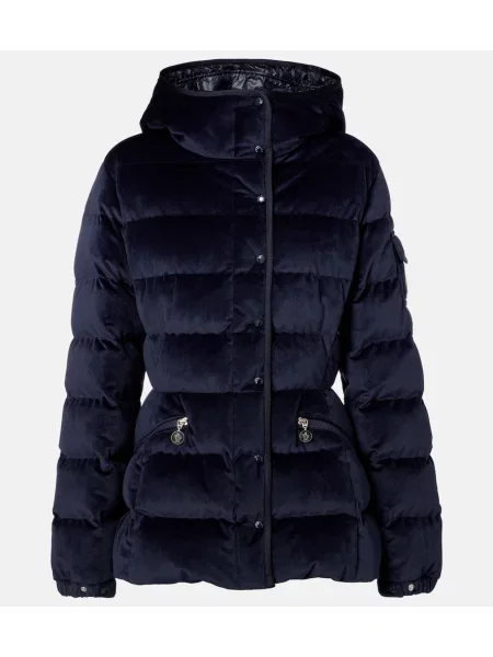 Welurowa kurtka puchowa Moncler niebieska