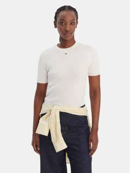 Tommy Jeans Pulover Essential Écru