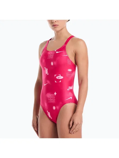 Costum de baie întreg pentru femei Nike Hydrastrong Fastback rush pink roz