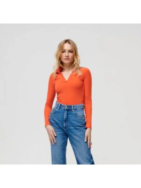 Sinsay Tričko z žebrovaného úpletu s dlouhými rukávy Oranžová
