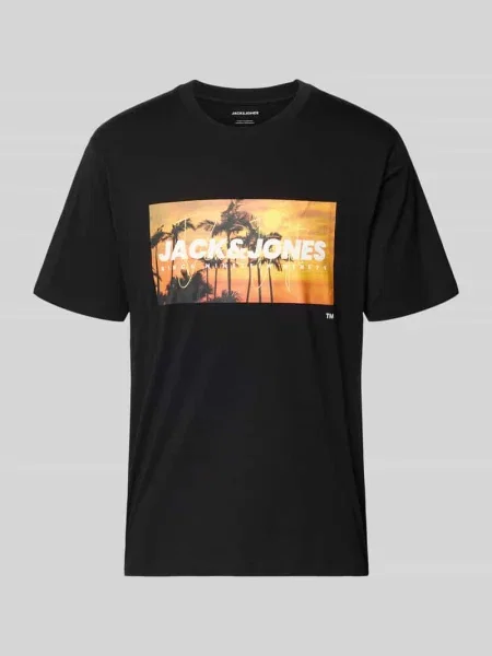 T-shirt z nadrukiem z logo model INDIANA' Jack & Jones czarna
