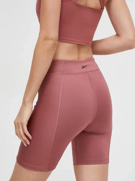 Reebok pantaloni scurți de yoga neted high waist roz