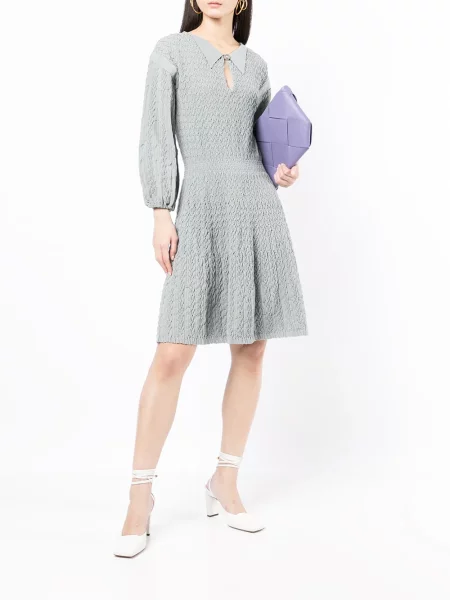 Pletené oblekové šaty Chanel Pre-owned s volány šedé