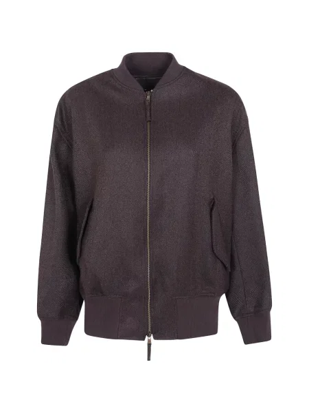 Geacă bomber Drhope de lână cu model herringbone maro