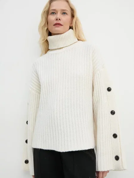 Won Hundred pulover de lana femei călduros cu guler bej