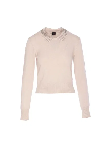 Sweter Pinko wełniany z dżetami biały