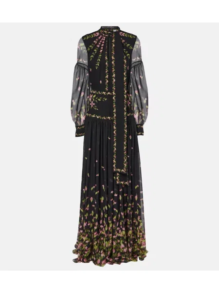 Rochie Erdem de mătase cu model floral negru