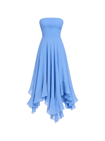 Rochie midi Retrofete din șifon cu volane albastru