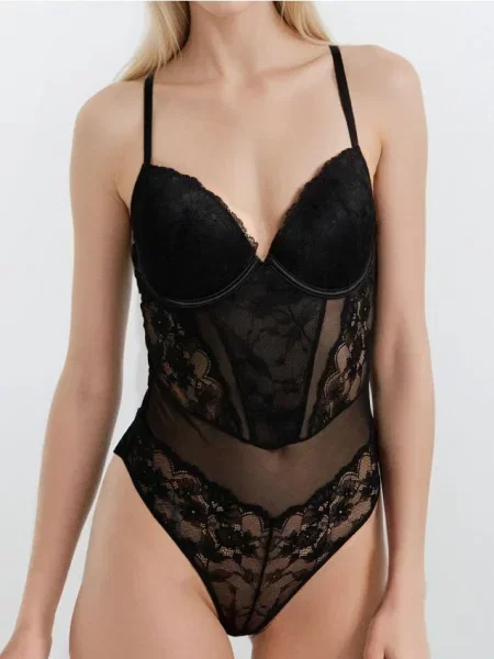 Боді з мереживом з регульованими бретельками чорний