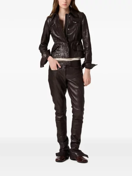 Pantaloni Miu Miu din piele maro