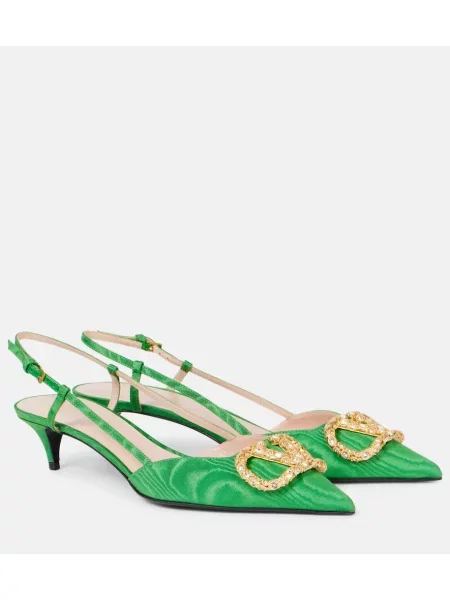 Satenaste salonarji Valentino Garavani z odprtimi petami zelena