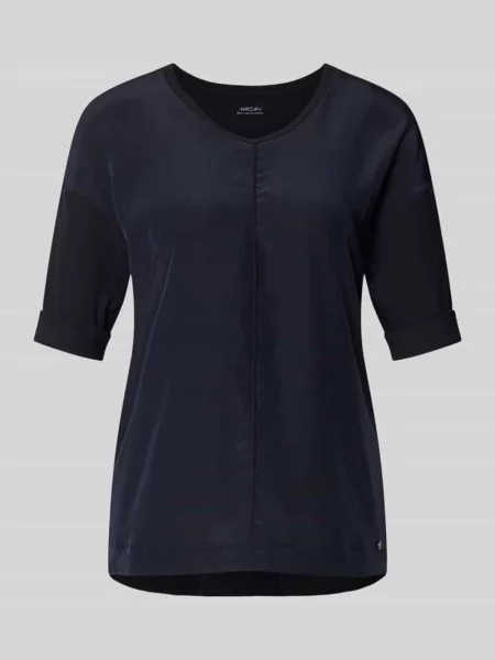 T-shirt z zakładką na rękawach i okrągłym dekoltem Marc Cain granatowa
