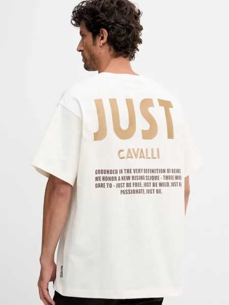 Тениска Just Cavalli с принт бежово
