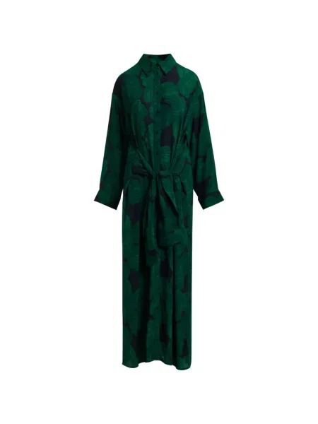 Rochie tip cămașă Essentiel Antwerp cu imagine cu imprimeu tropical cu legături verde