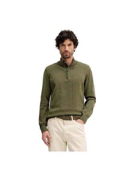 Lniany sweter z golfem Barbour zielony