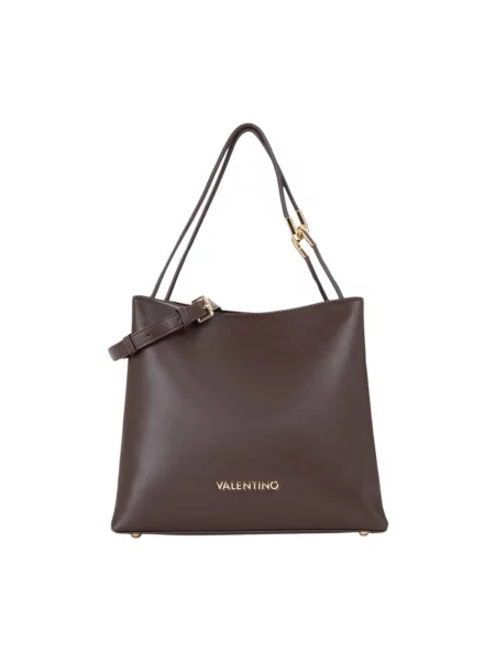 Lniana torebka Valentino Bags z logo brązowa